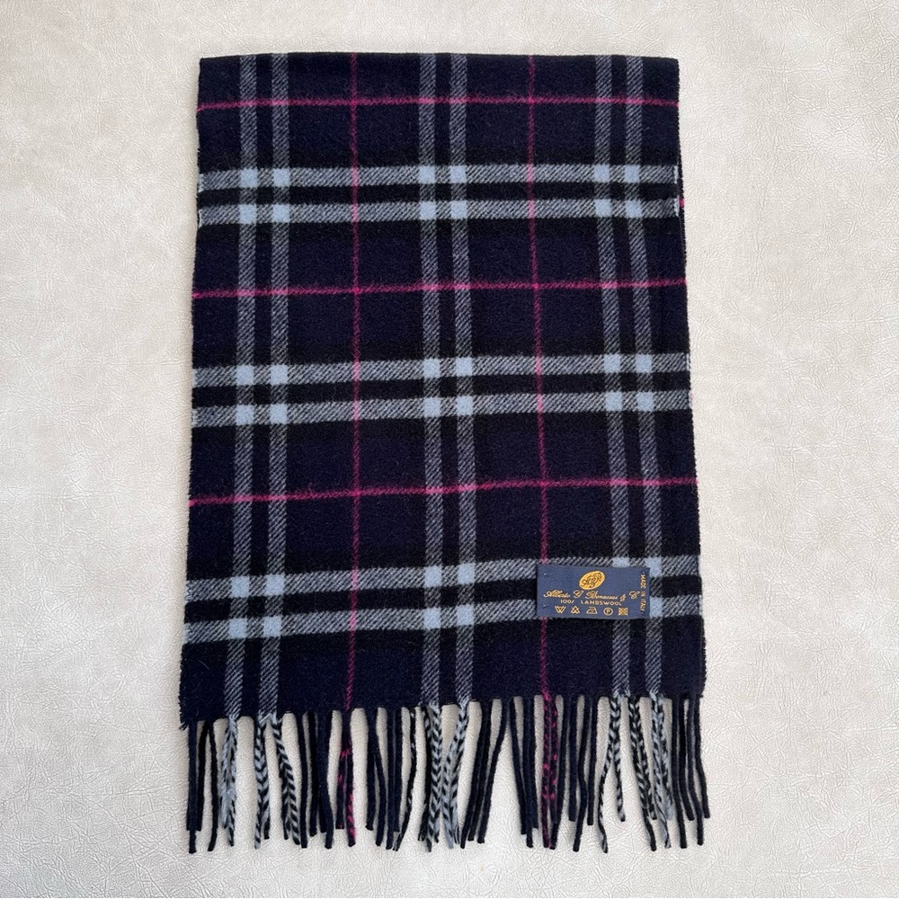 NEW 100% Italian Lambswool Scarf by Alberto G. Benassai Navy Check